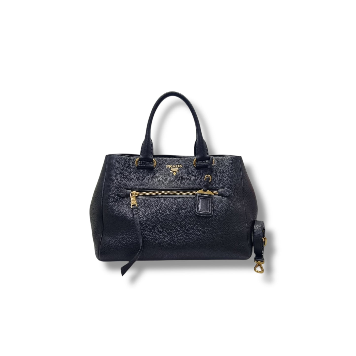 Prada BN2793 Vitello Daino Leather Tote Bag Ghw (Black)