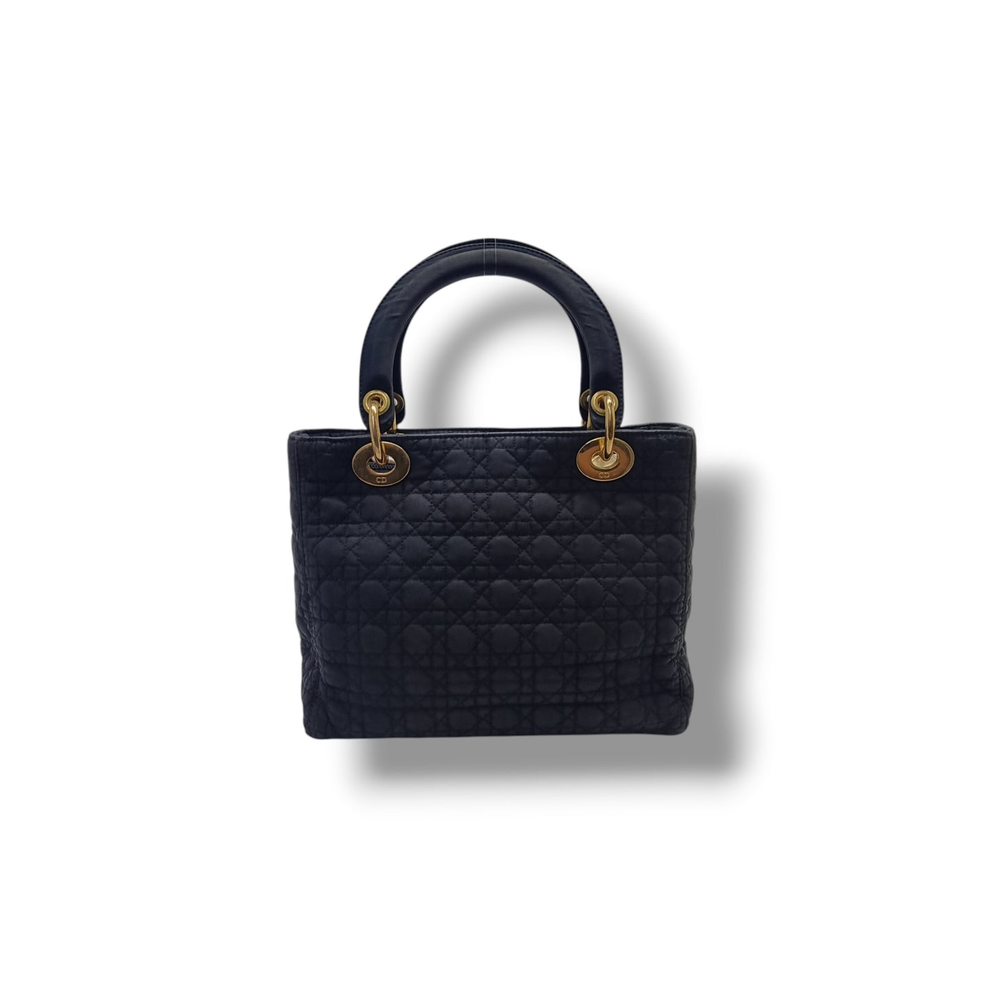 Christian Dior Vintage Lady Dior Cannage Quilted Nylon Medium Ghw (Black)
