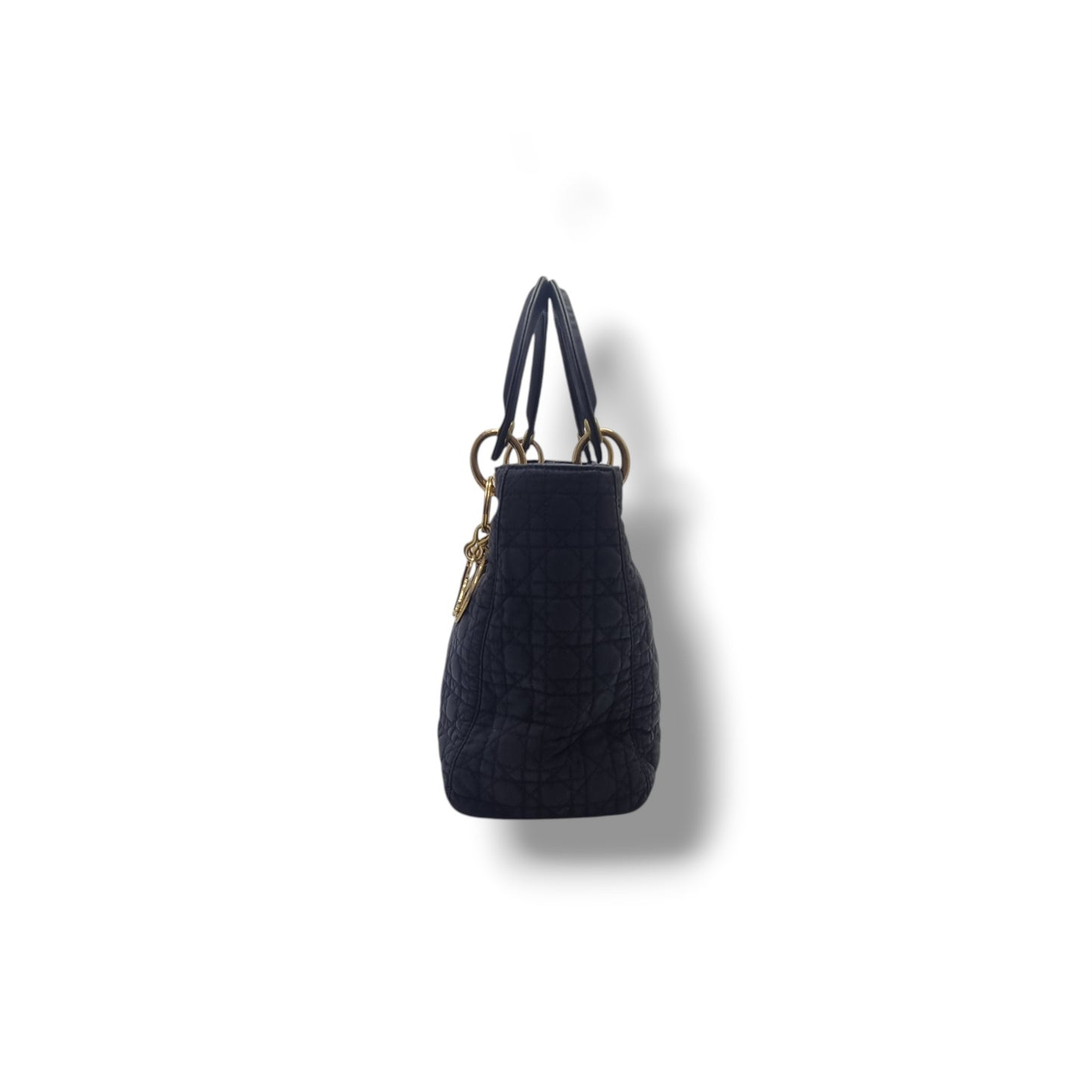 Christian Dior Vintage Lady Dior Cannage Quilted Nylon Medium Ghw (Black)
