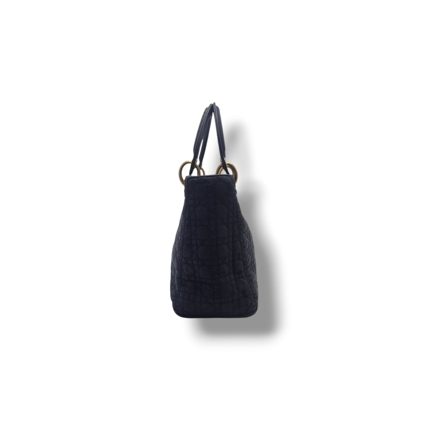 Christian Dior Vintage Lady Dior Cannage Quilted Nylon Medium Ghw (Black)