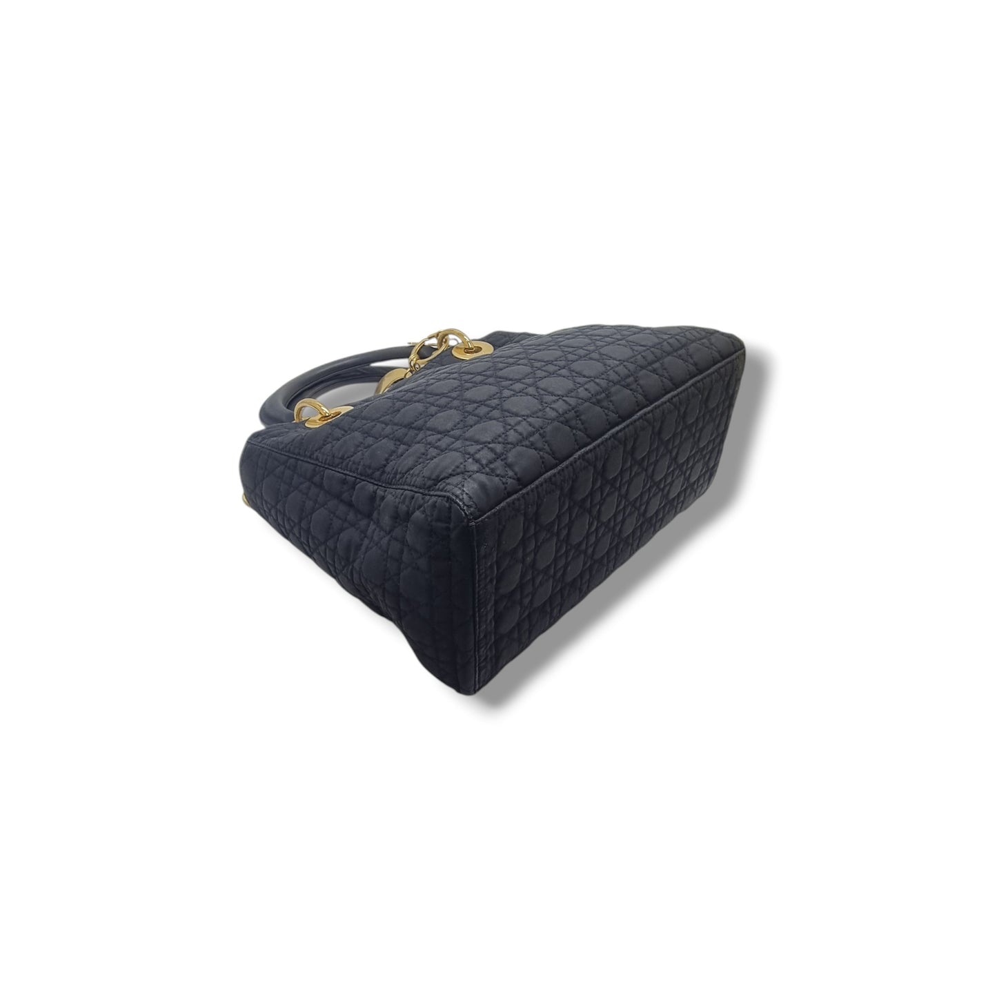 Christian Dior Vintage Lady Dior Cannage Quilted Nylon Medium Ghw (Black)