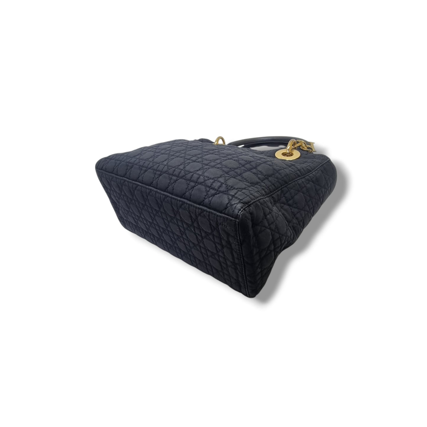 Christian Dior Vintage Lady Dior Cannage Quilted Nylon Medium Ghw (Black)