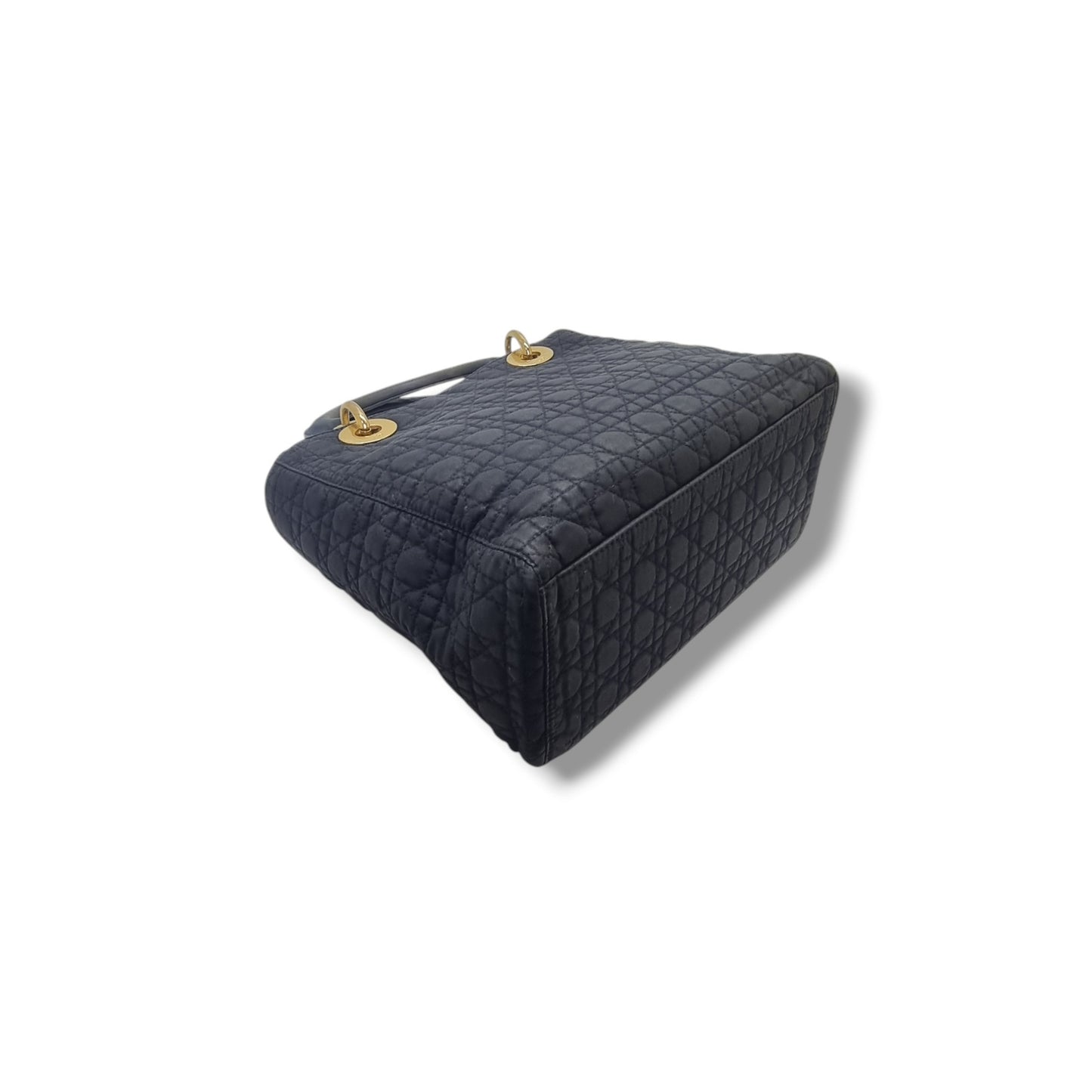 Christian Dior Vintage Lady Dior Cannage Quilted Nylon Medium Ghw (Black)