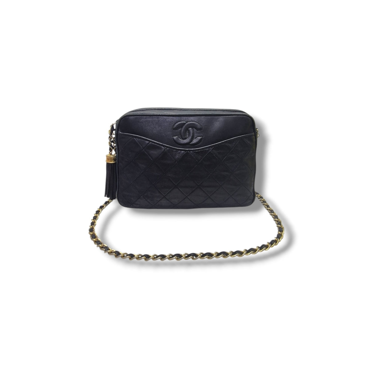 Chanel Vintage Camera Bag With Tassle Lambskin Ghw (Black)