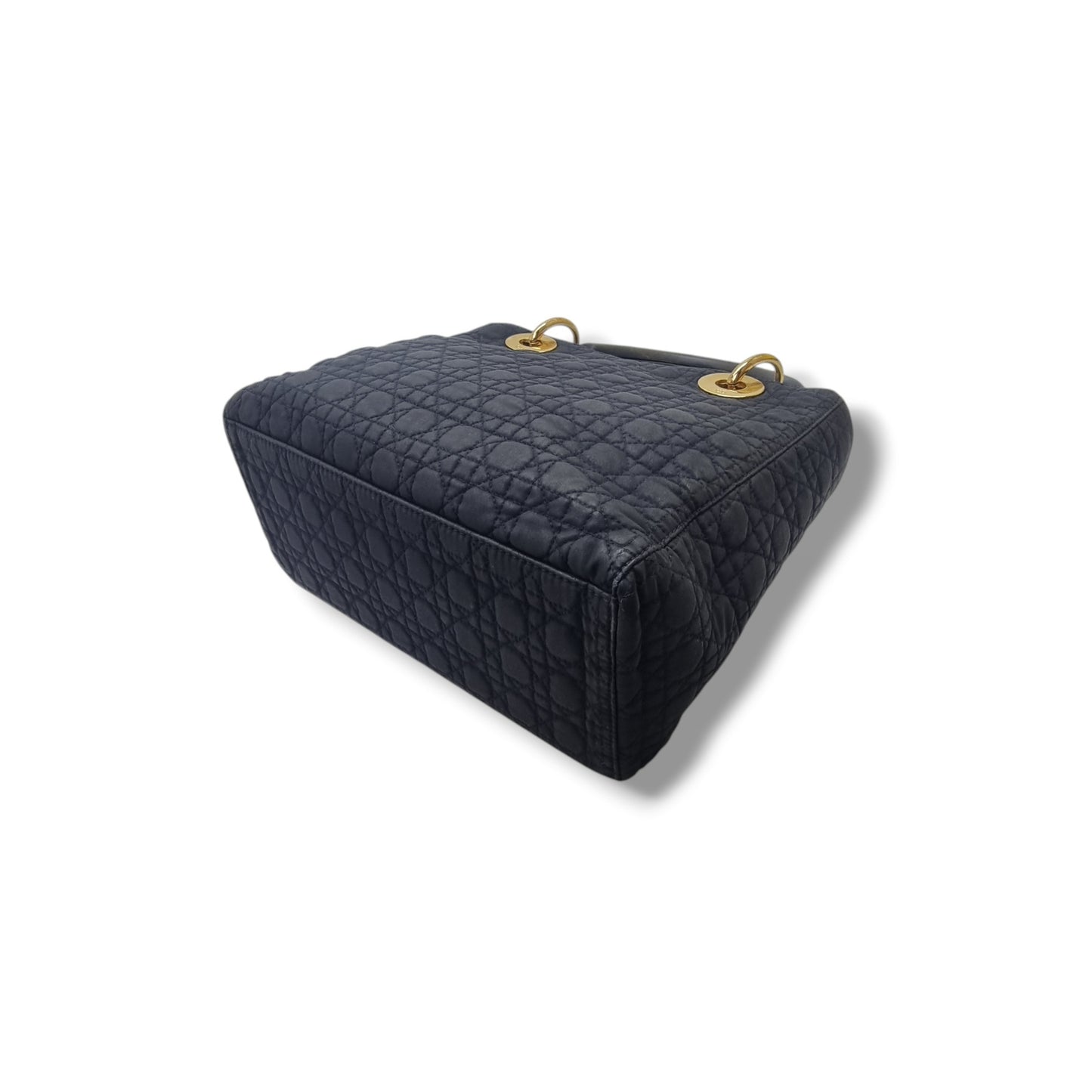 Christian Dior Vintage Lady Dior Cannage Quilted Nylon Medium Ghw (Black)