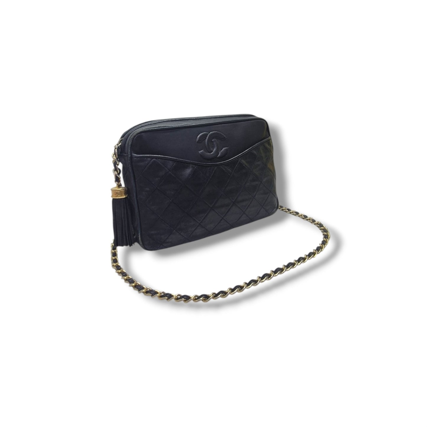 Chanel Vintage Camera Bag With Tassle Lambskin Ghw (Black)
