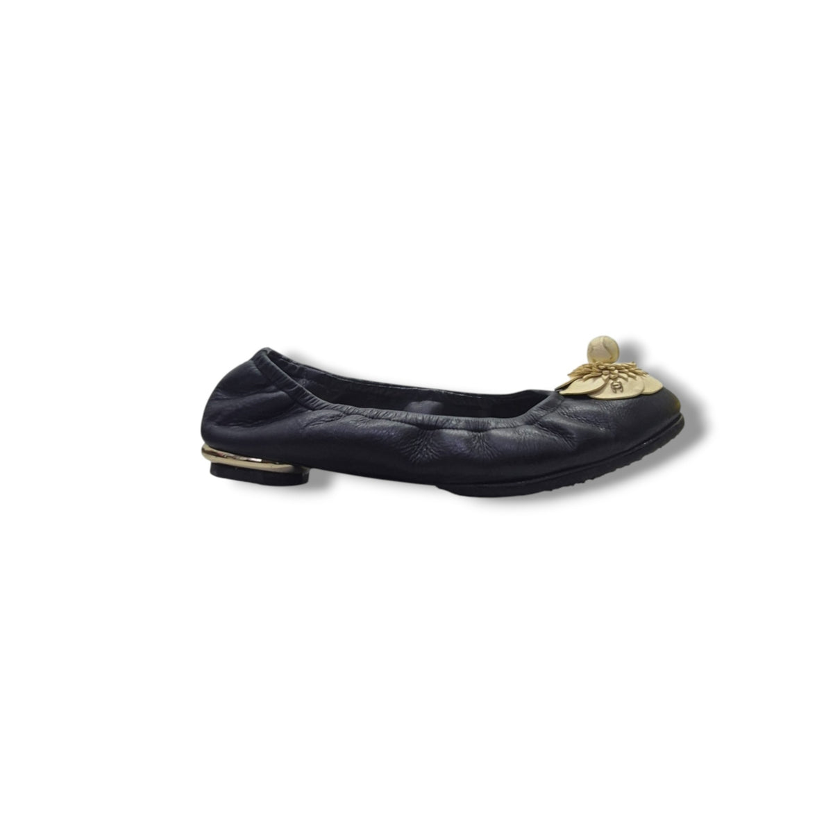 Chanel Camellia Flower Scrunch Ballet Flat Calf Leather (Black)