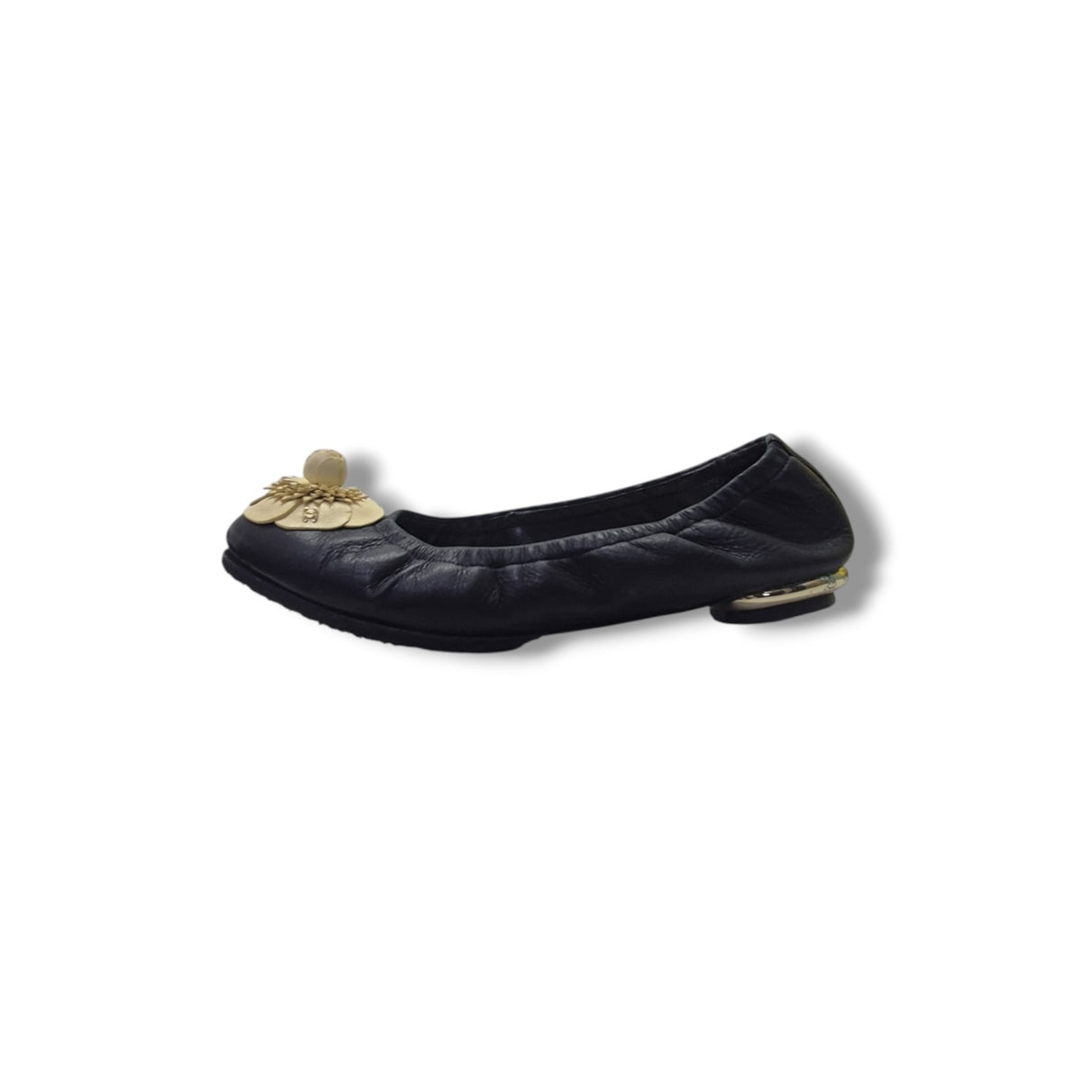 Chanel Camellia Flower Scrunch Ballet Flat Calf Leather (Black)