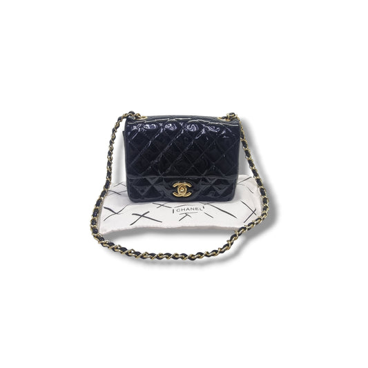 Chanel Classic Mini Flap Patent Leather Ghw (Black)