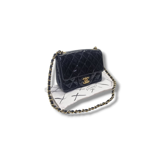Chanel Classic Mini Flap Patent Leather Ghw (Black)