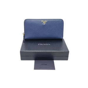 Prada 1ML506 Saffiano Zippy Wallet Ghw (Blue)