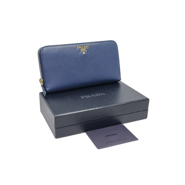 Prada 1ML506 Saffiano Zippy Wallet Ghw (Blue)