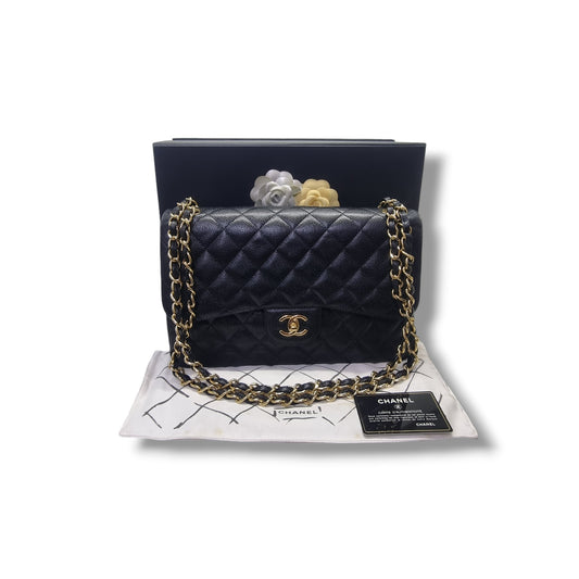 Chanel Classic Jumbo Double Flap Caviar Shw (Black)