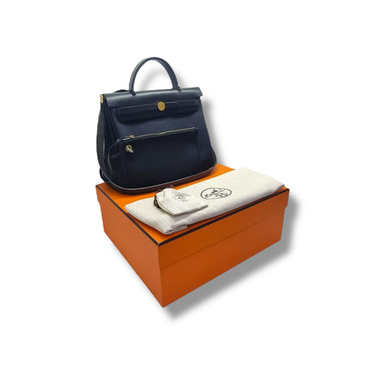 Hermes Herbag Zip PM 31 Canvas Hunter Cowhide Leather Ghw (Black)