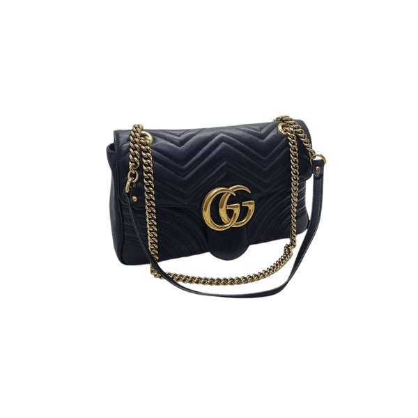 Gucci GG Marmont Medium Matelasse Chevron Leather Sling Bag Ghw (Black)