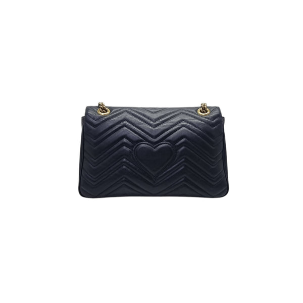 Gucci GG Marmont Medium Matelasse Chevron Leather Sling Bag Ghw (Black)