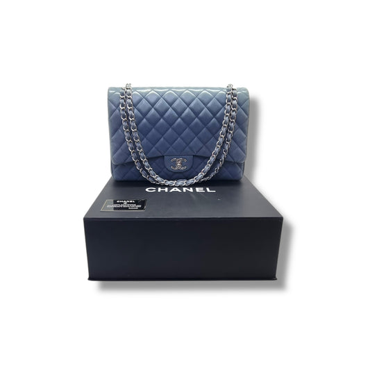 Chanel Maxi Double Flap Lambskin Shw (Light Blue)