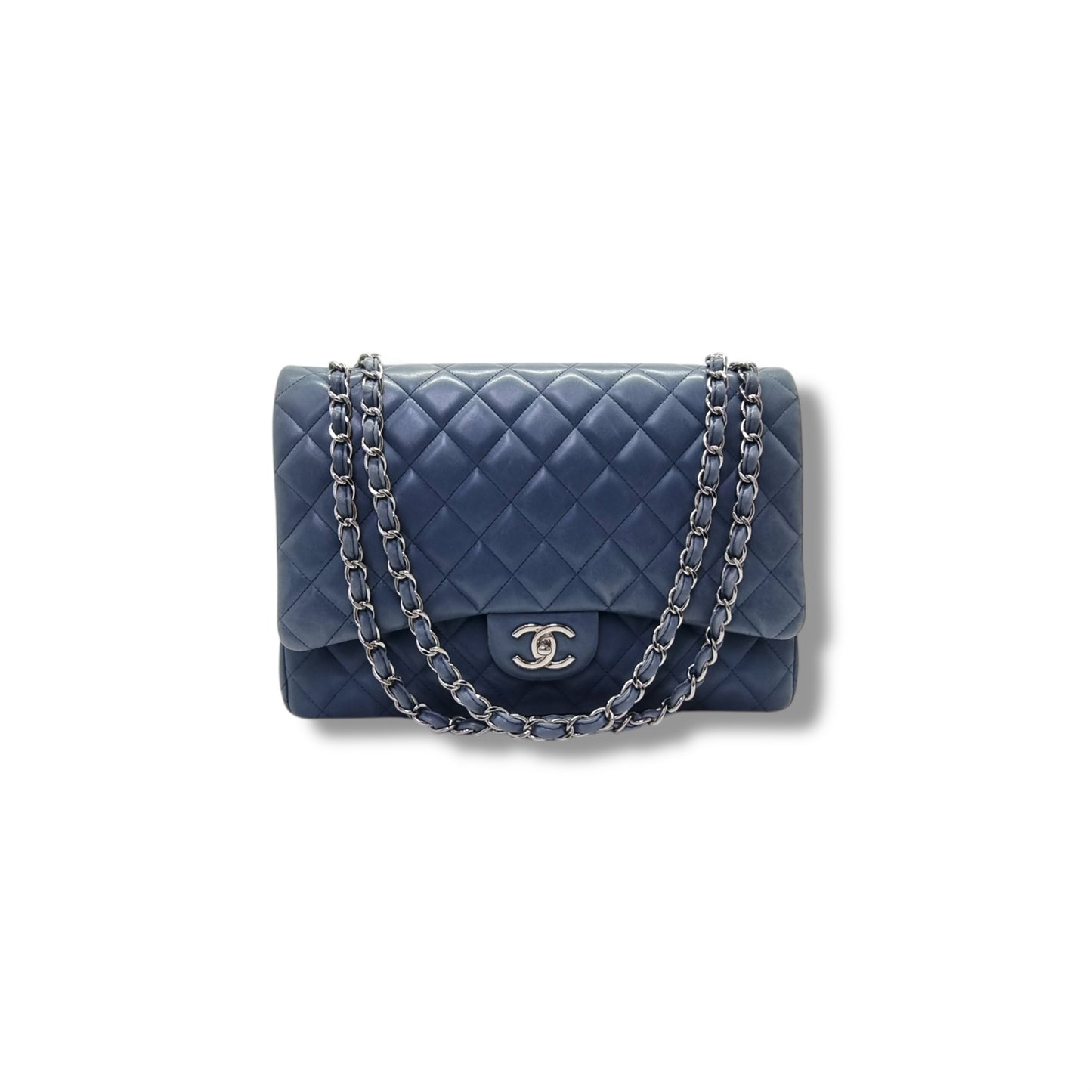 Chanel Maxi Double Flap Lambskin Shw (Light Blue)