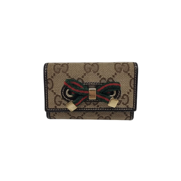 Gucci GG Vintage Web Bow Canvas Key Holder Ghw (Brown)