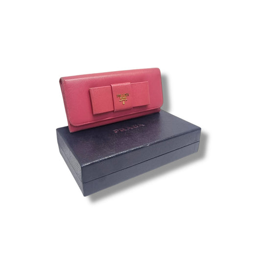 Prada 1M1132 Saffiano Continental Bow Wallet Ghw (Pink)