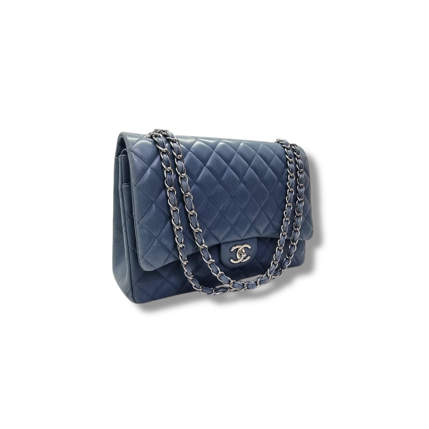 Chanel Maxi Double Flap Lambskin Shw (Light Blue)