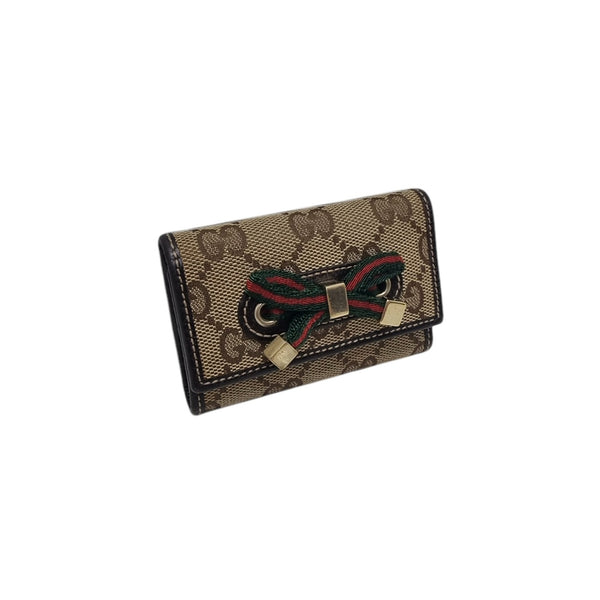 Gucci GG Vintage Web Bow Canvas Key Holder Ghw (Brown)