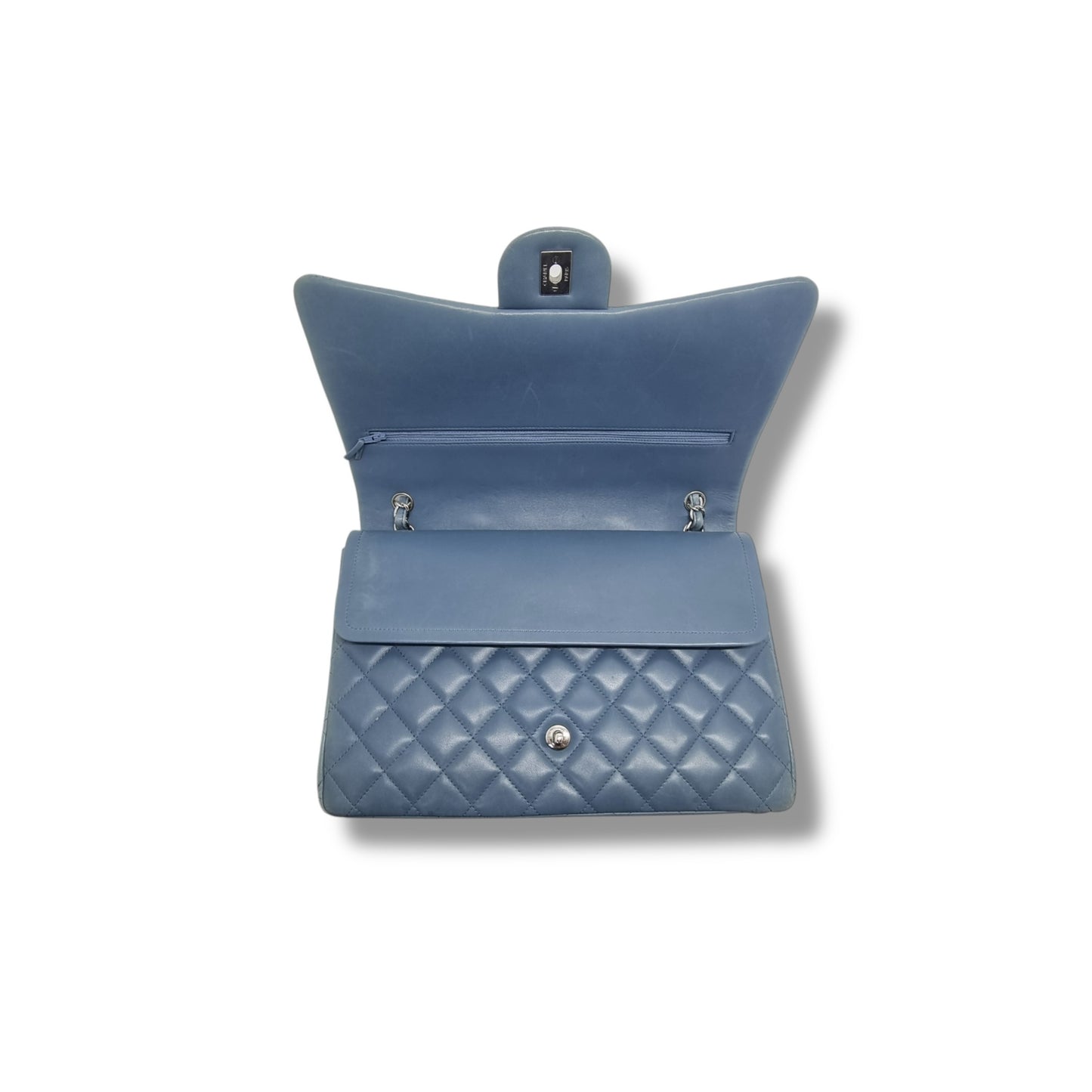 Chanel Maxi Double Flap Lambskin Shw (Light Blue)