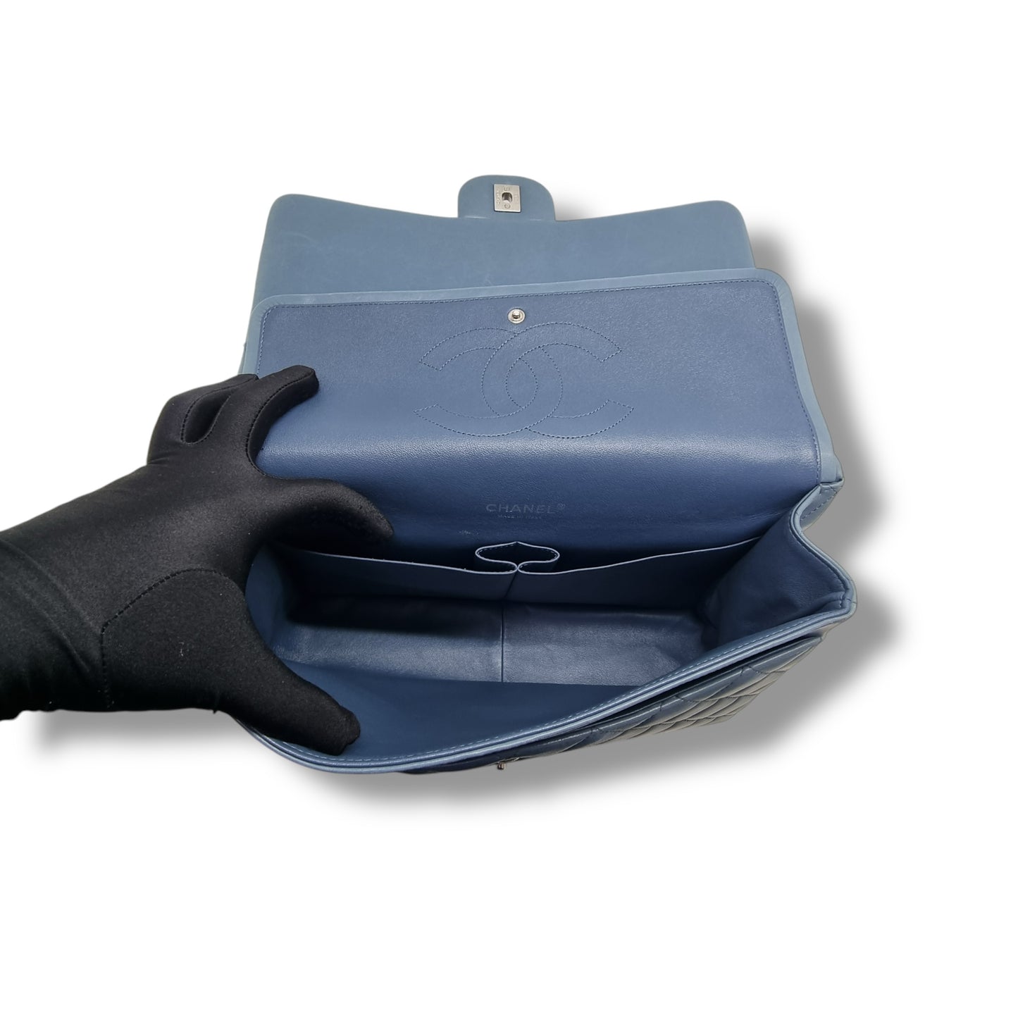 Chanel Maxi Double Flap Lambskin Shw (Light Blue)