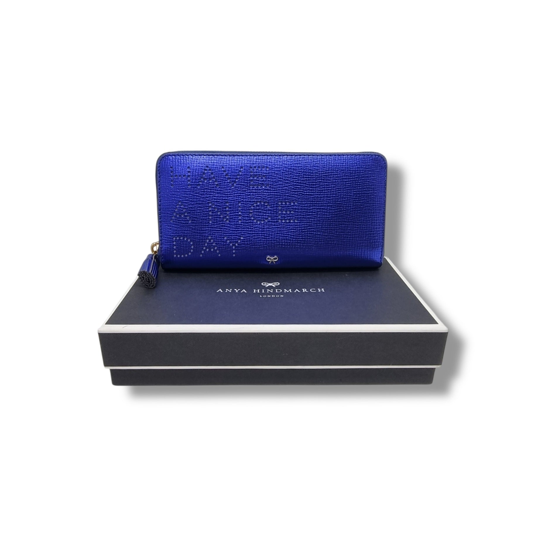 Anya Hindmarch Zippy Wallet Ghw (Electric Blue Metallic Capra