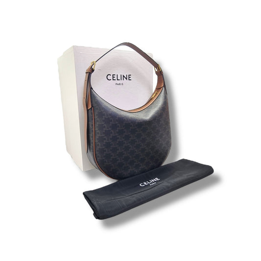 Celine Heloise Medium Triomphe Canvas Hobo Bag Ghw (Tan)