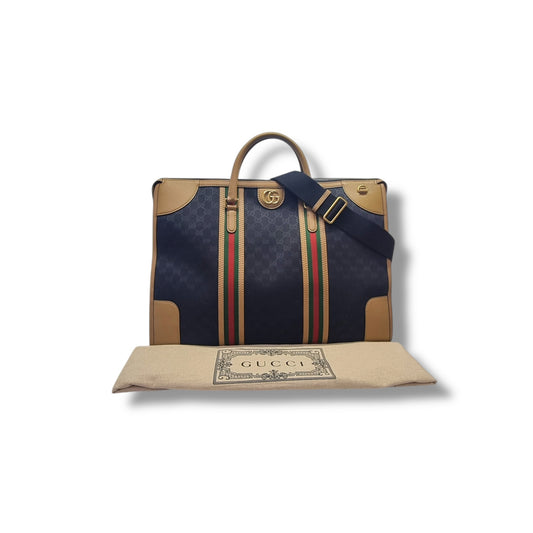 Gucci GG Bauletto Duffle Extra Large Canvas Bag Ghw (Black/Brown)