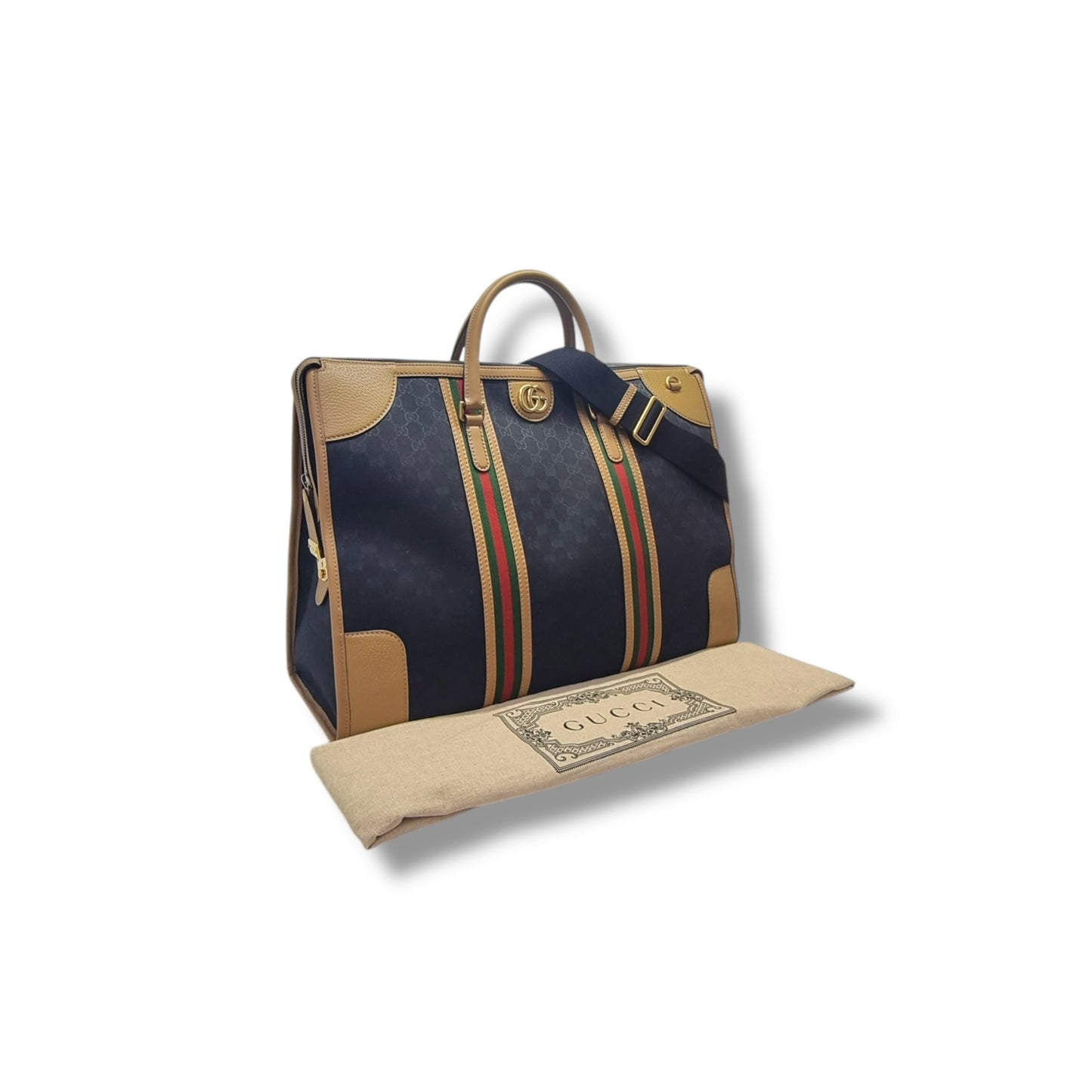 Gucci GG Bauletto Duffle Extra Large Canvas Bag Ghw (Black/Brown)