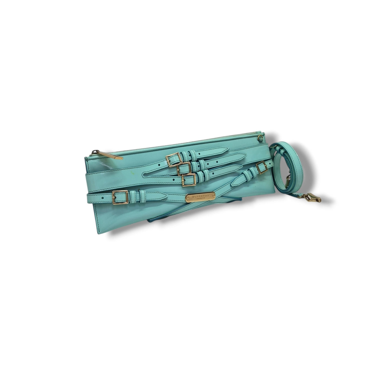 Burberry Prorsum Parmoor Bridle Clutch Patent Leather Ghw (Baby Blue)