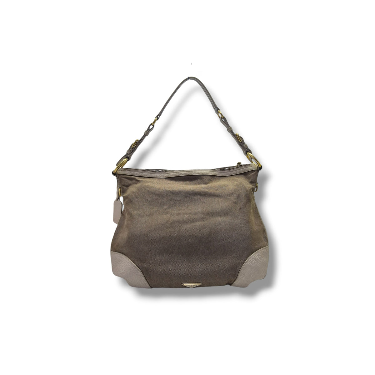 Prada Logo Jacquard Canvas Hobo Bag Ghw (Beige)