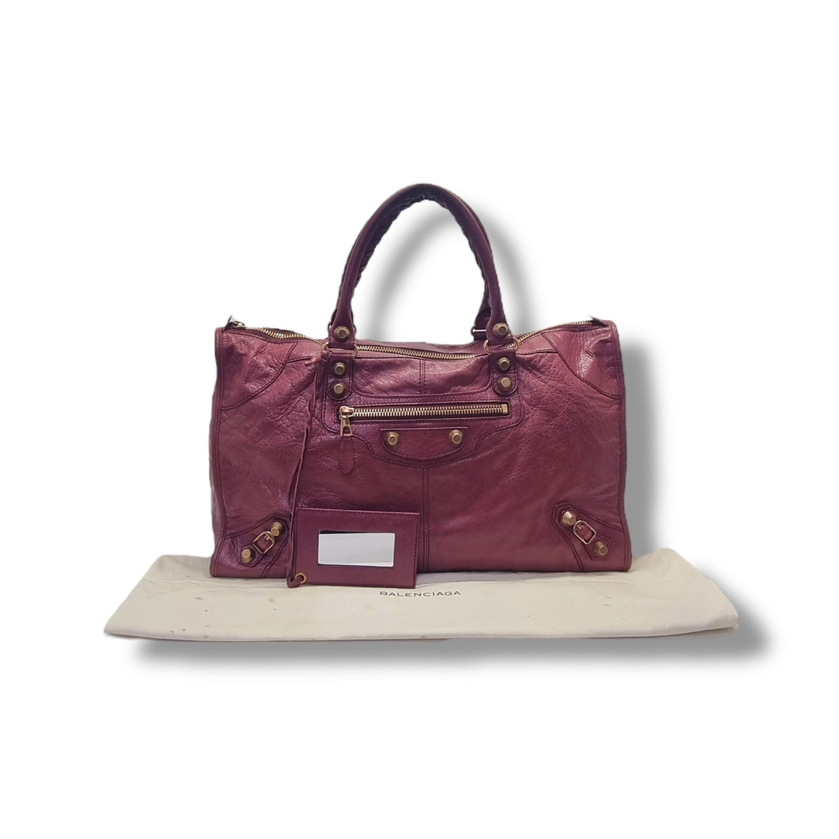 Balenciaga Giant Work Lambskin Leather Bag Bronze Hw (Burgundy)