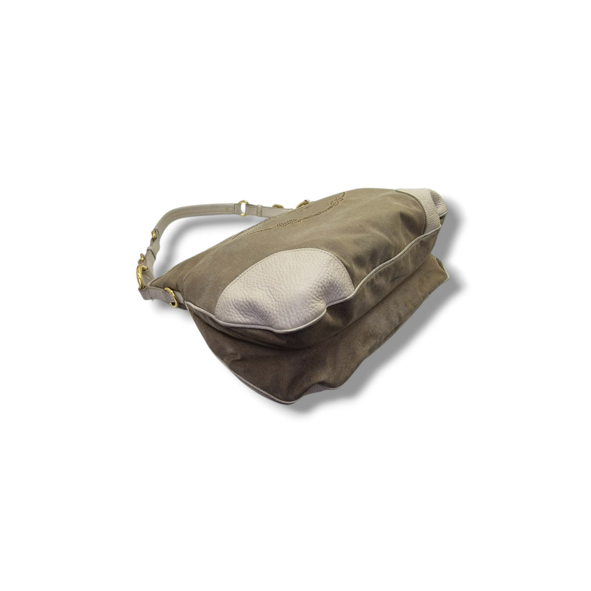 Prada Logo Jacquard Canvas Hobo Bag Ghw (Beige)