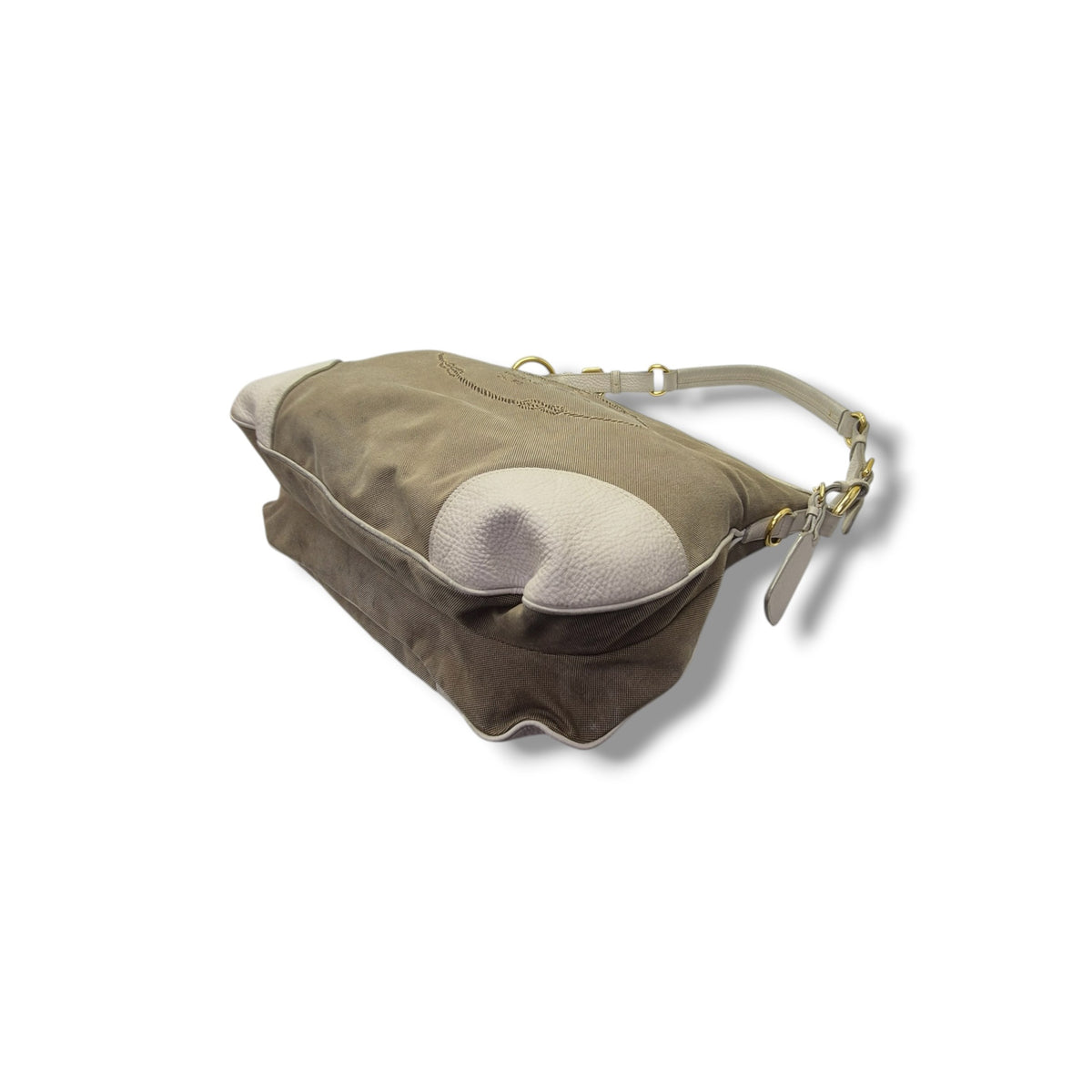 Prada Logo Jacquard Canvas Hobo Bag Ghw (Beige)