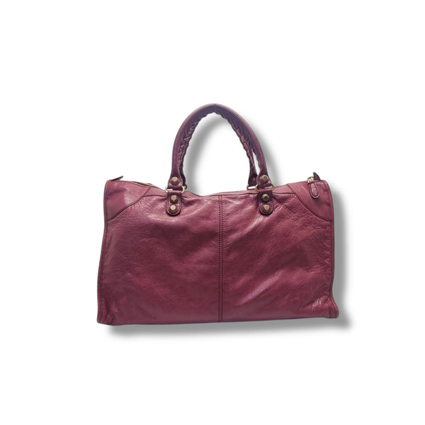 Balenciaga Giant Work Lambskin Leather Bag Bronze Hw (Burgundy)