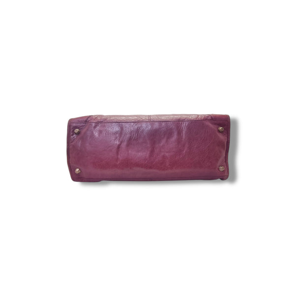 Balenciaga Giant Work Lambskin Leather Bag Bronze Hw (Burgundy)