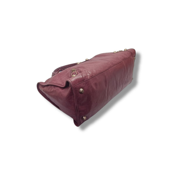 Balenciaga Giant Work Lambskin Leather Bag Bronze Hw (Burgundy)