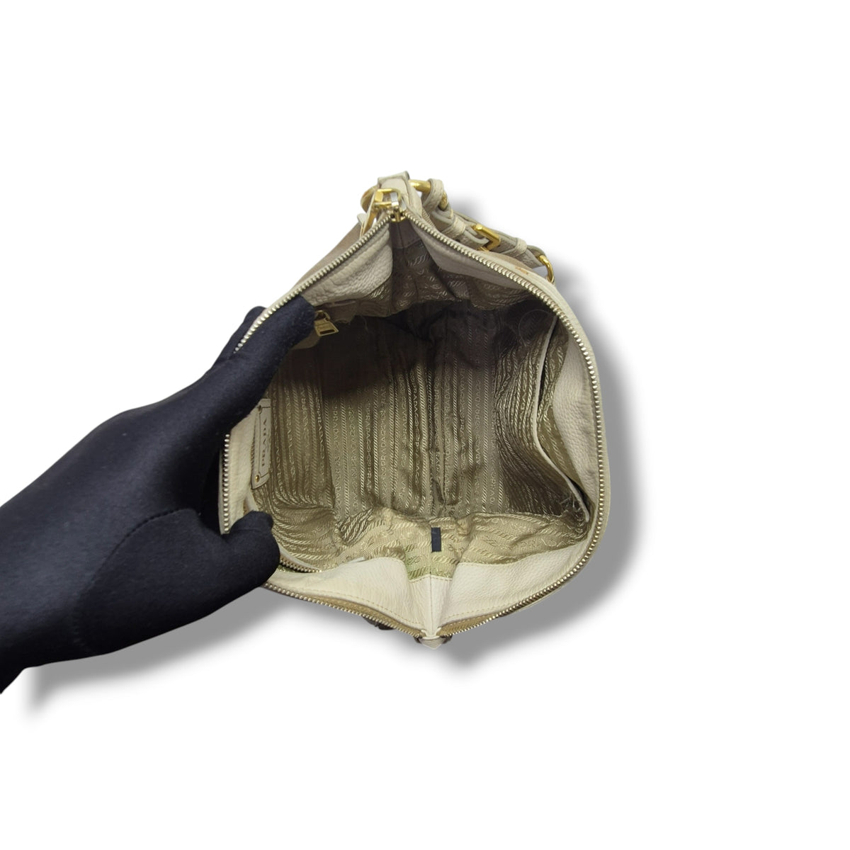 Prada Logo Jacquard Canvas Hobo Bag Ghw (Beige)