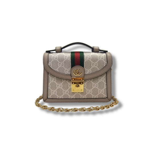 Gucci GG Supreme Canvas Ophidia Lock Mini Crossbody Bag Ghw (Beige)