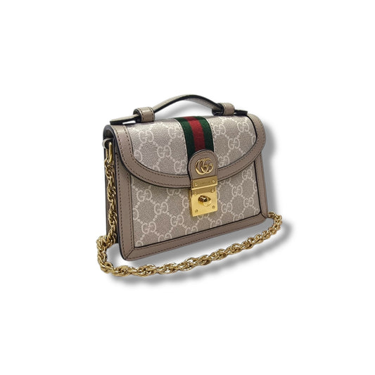 Gucci GG Supreme Canvas Ophidia Lock Mini Crossbody Bag Ghw (Beige)