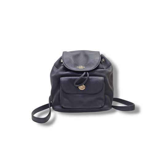 Coach Mini Turnlock Leather Rucksack Backpack Ghw (Navy Blue)