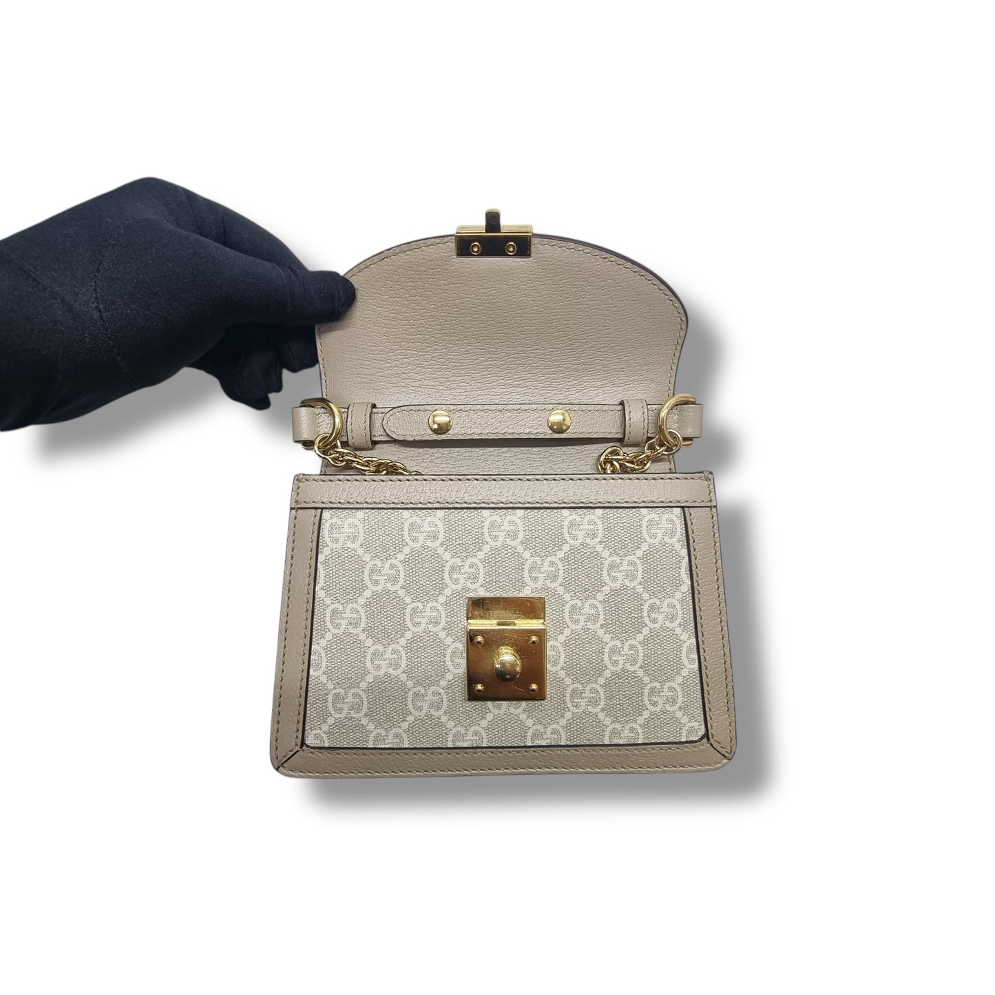 Gucci GG Supreme Canvas Ophidia Lock Mini Crossbody Bag Ghw (Beige)