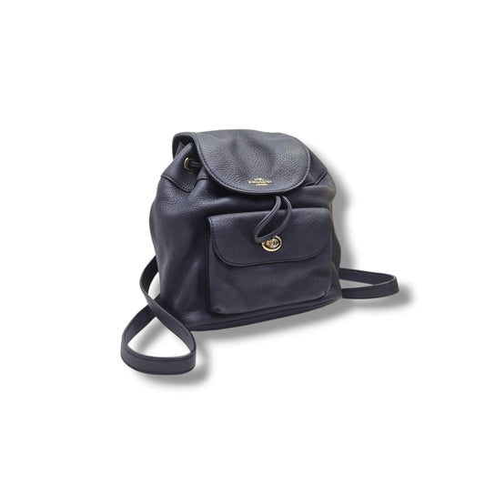 Coach Mini Turnlock Leather Rucksack Backpack Ghw (Navy Blue)