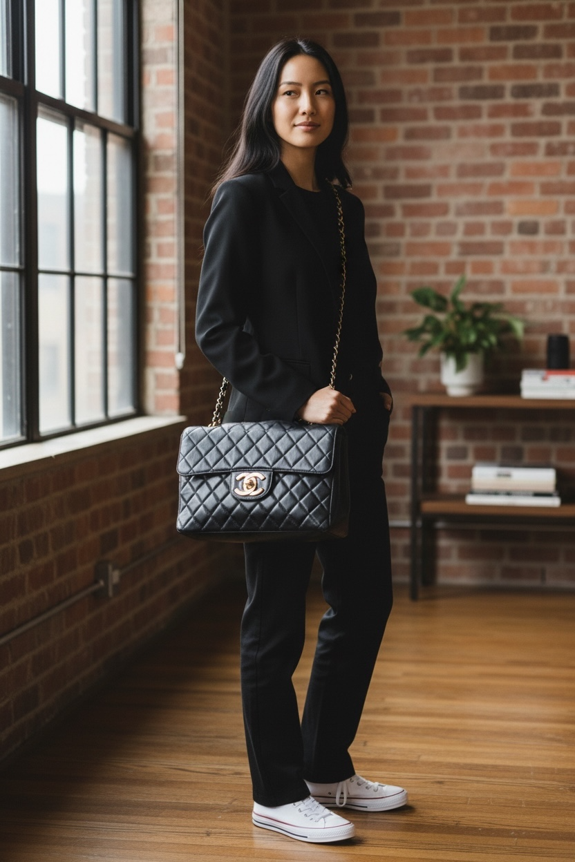 Chanel Vintage Jumbo Flap Lambskin Ghw (Black)