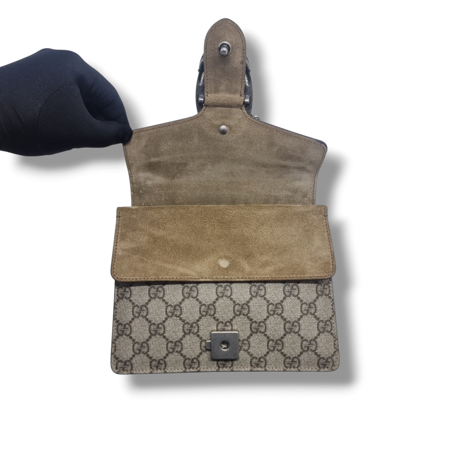 Gucci GG Dionysus Supreme Mini Leather Crossbody Shw (Beige/Brown)