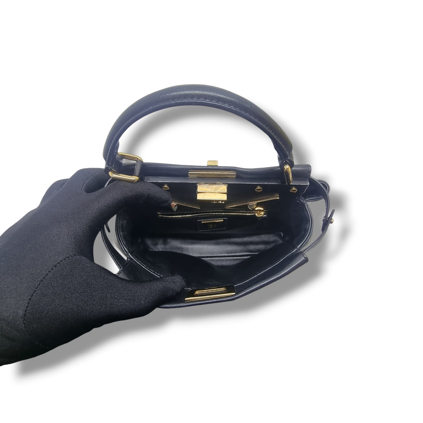 Fendi Peekaboo Mini Soft Leather Tote Bag Ghw (Black)