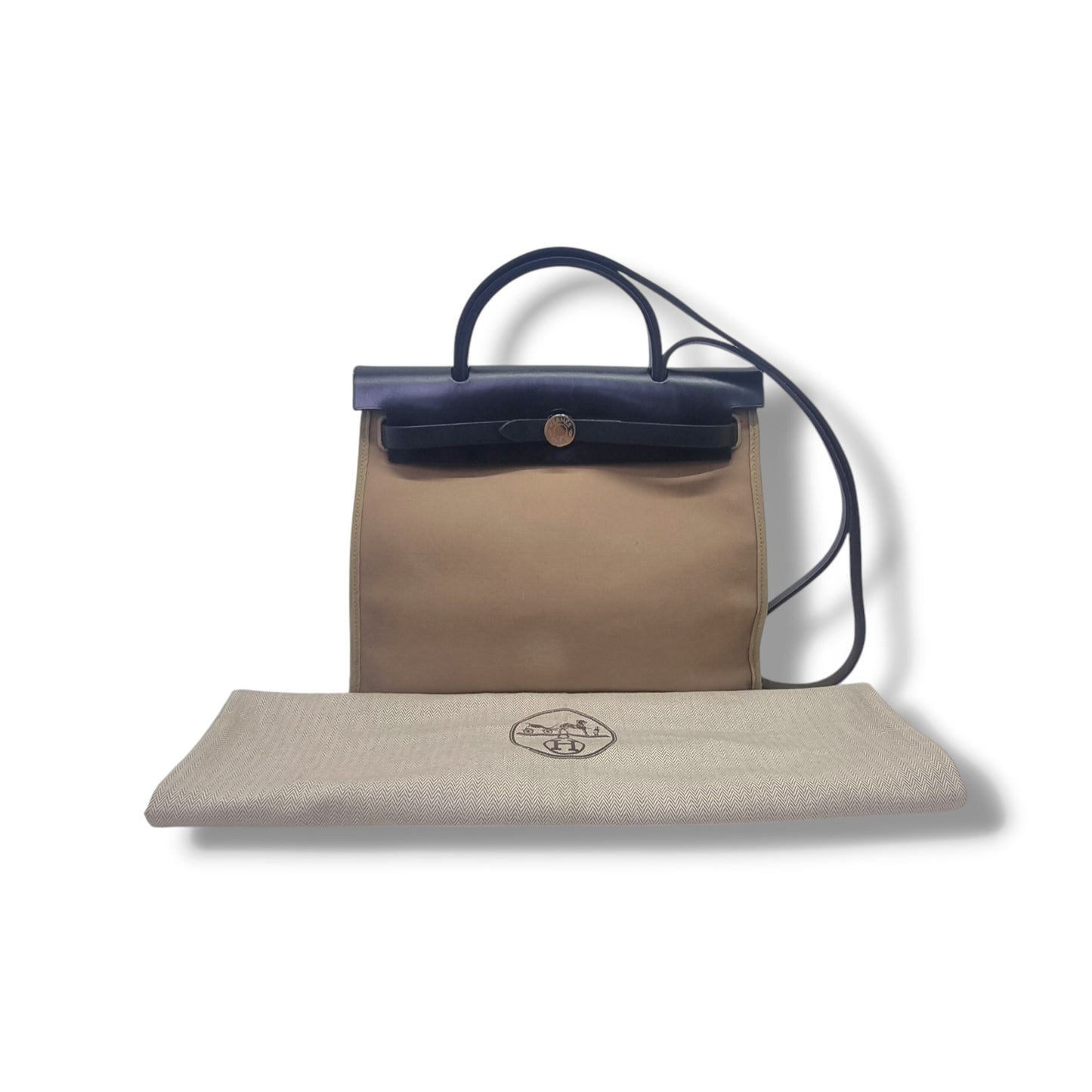 Hermes Herbag Zip PM 31 Canvas Hunter Cowhide Leather Shw (Brown/Black)